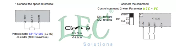 Kết nối biến trở - nút nhấn thuận nghịch với biến tần ATV320