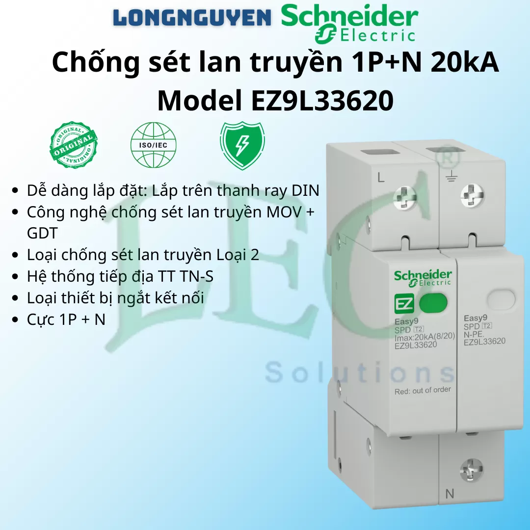EZ9L33620 - Bộ chống sét lan truyền Easy9 SPD, 1P+N, 20kA