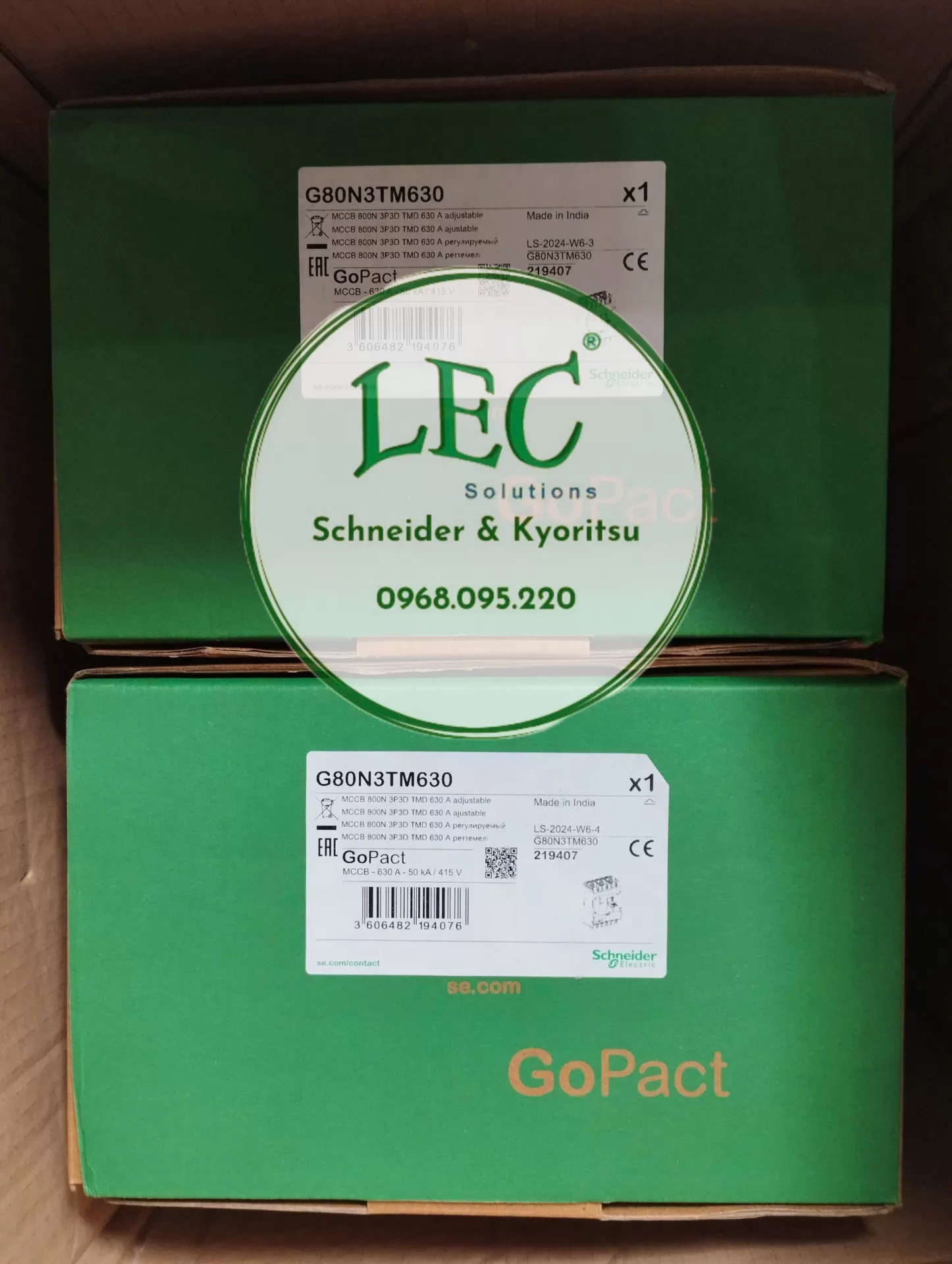 G80N3TM630 - Cầu dao tự động MCCB Gopact 800N, 3P 630A 50kA TM-D có chỉnh dòng
