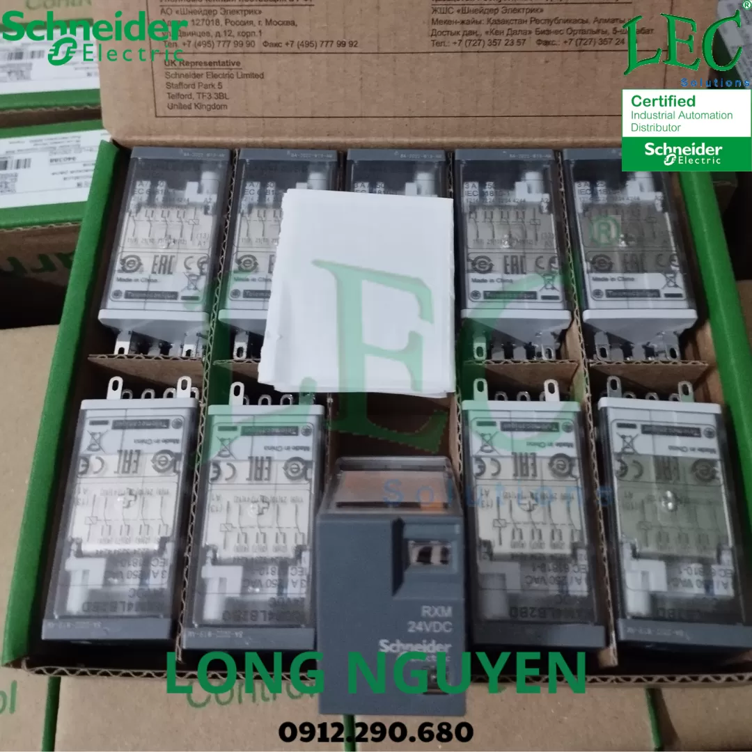 RXM4LB2BD - Rơ le trung gian 14 chân, có LED, 4CO 24VDC