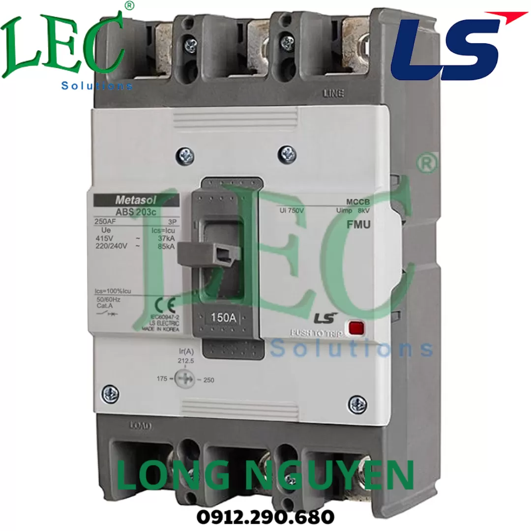 MCCB 3P loại khối chỉnh dòng ABS103c FMU 63A 37kA
