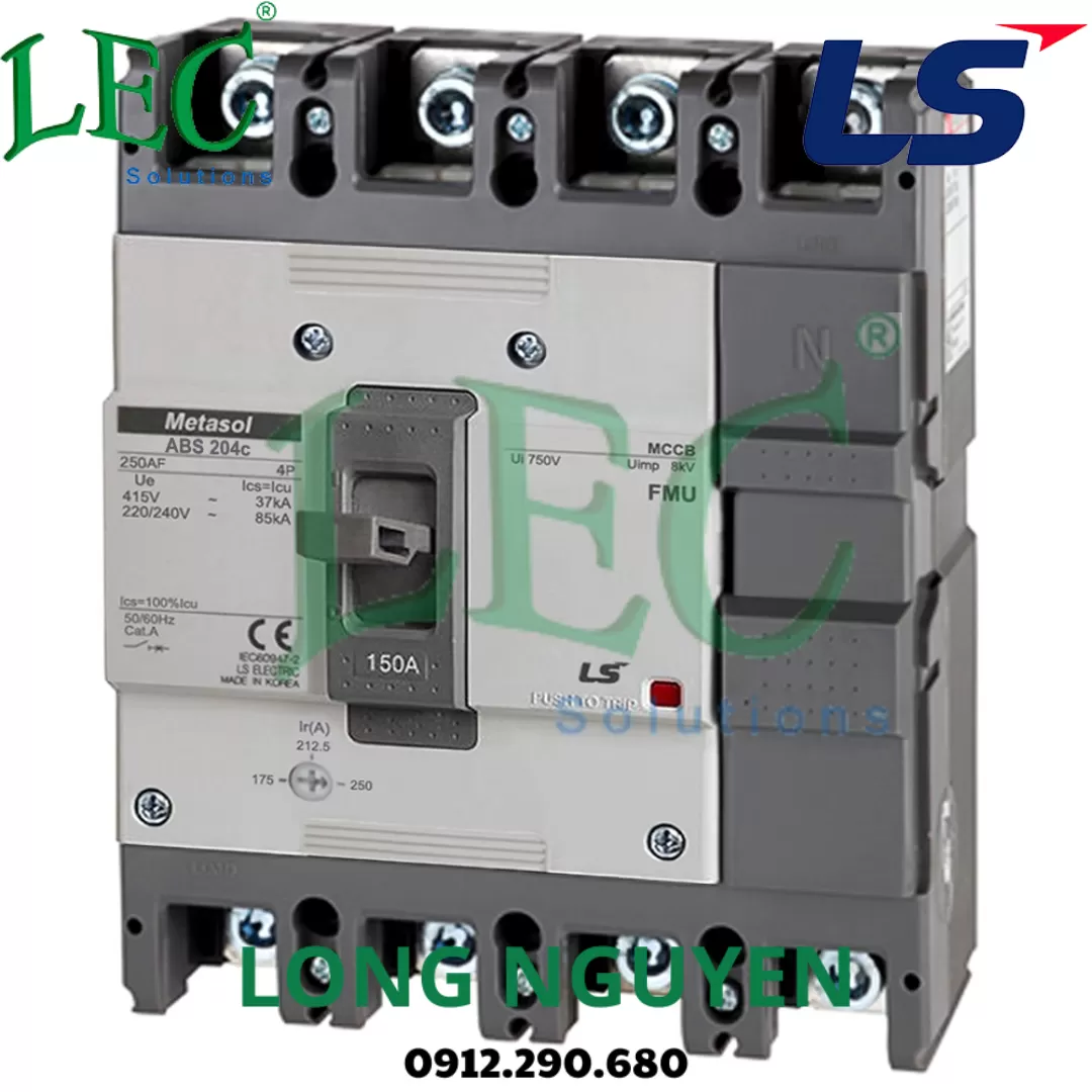 MCCB 4P loại khối chỉnh dòng ABS204c FMU 100A 37kA