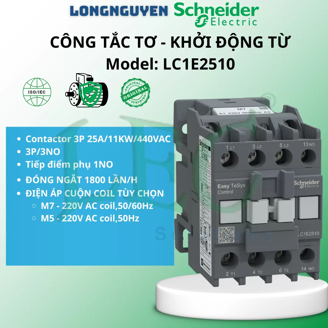 Khởi động từ LC1E2510M7 3P 1NO 11KW 220VAC 50/60HZ