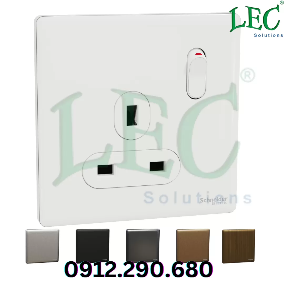 Ổ cắm chuyển mạch, Unica X, 13A, 250V, 1 ổ cắm, có đèn LED, Đồng đen