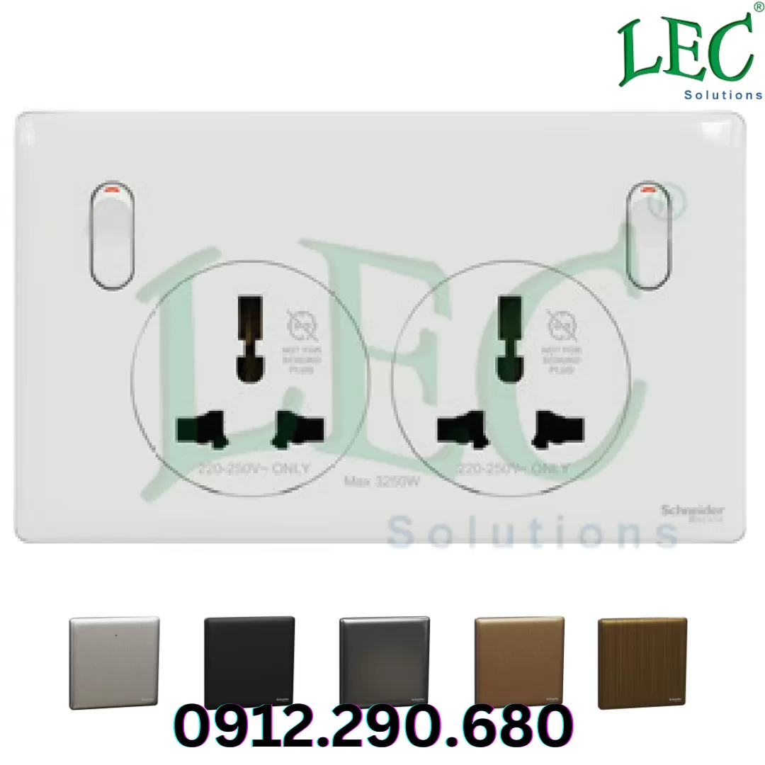 Ổ cắm đôi 3 chấu đa năng chuẩn Anh có công tắc, UnicaX, Đồng thau cổ