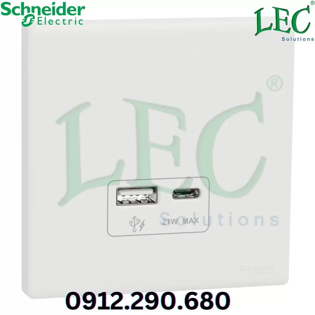 KBNACQUSB_WE Bộ ổ cắm Vivace E sạc USB type A+C 21W, có PD + QC3.0