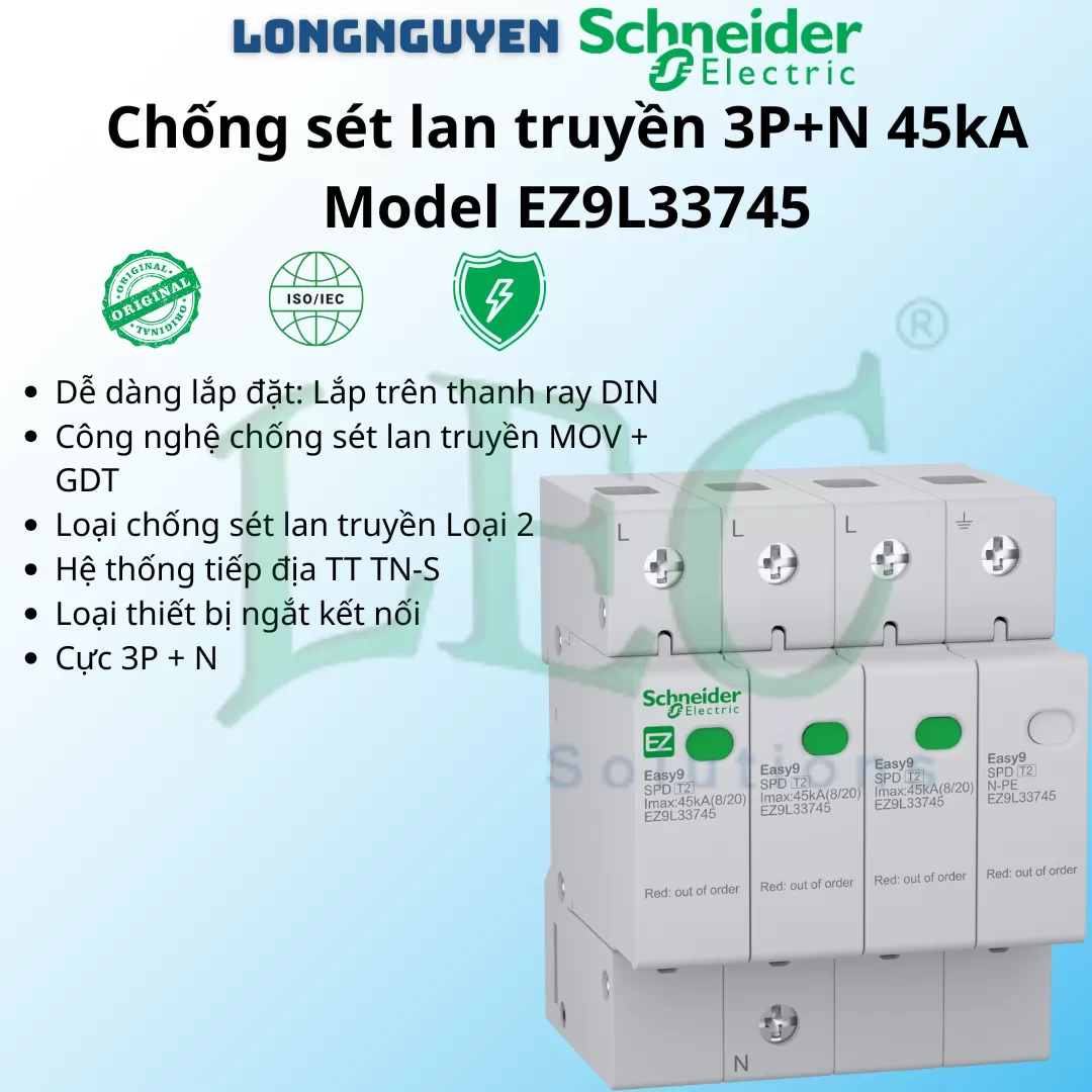 EZ9L33745 - Bộ chống sét lan truyền Easy9 SPD, 3P+N, 45kA