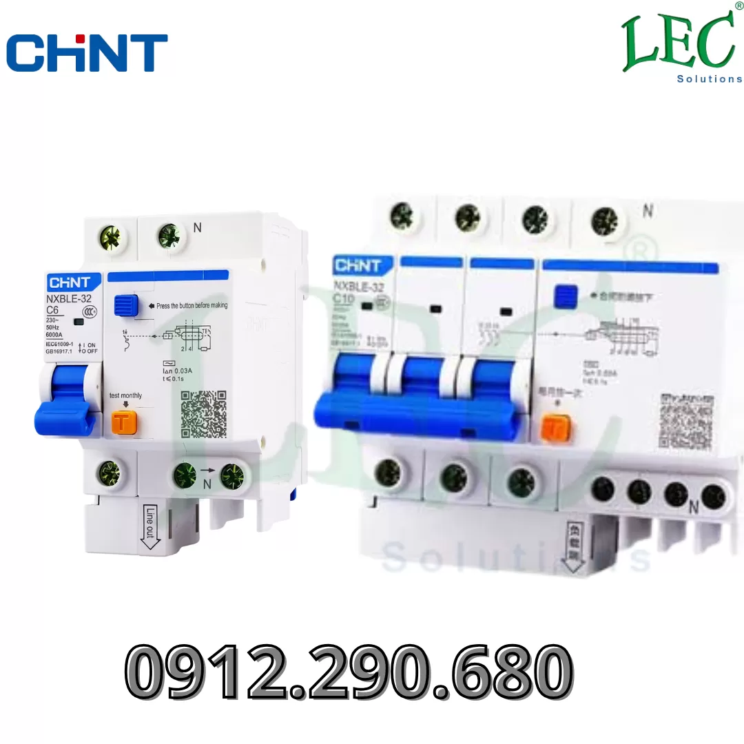 Cầu dao bảo vệ quá tải chống rò RCBO NXBLE‐32-1P+N-C10-30mA-6kA