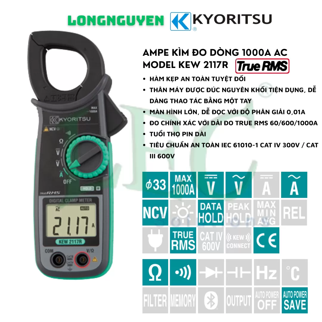 Ampe kìm Kyoritsu 2117R True RMS – Đo dòng chính xác, tầm giá 2 triệu