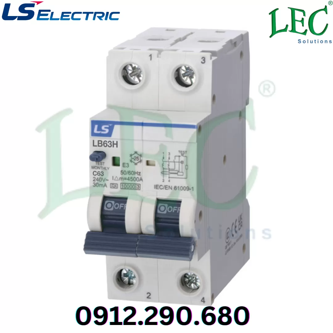 RCBO Ls LB63H 2P curve D 10A 50mA A type 10kA