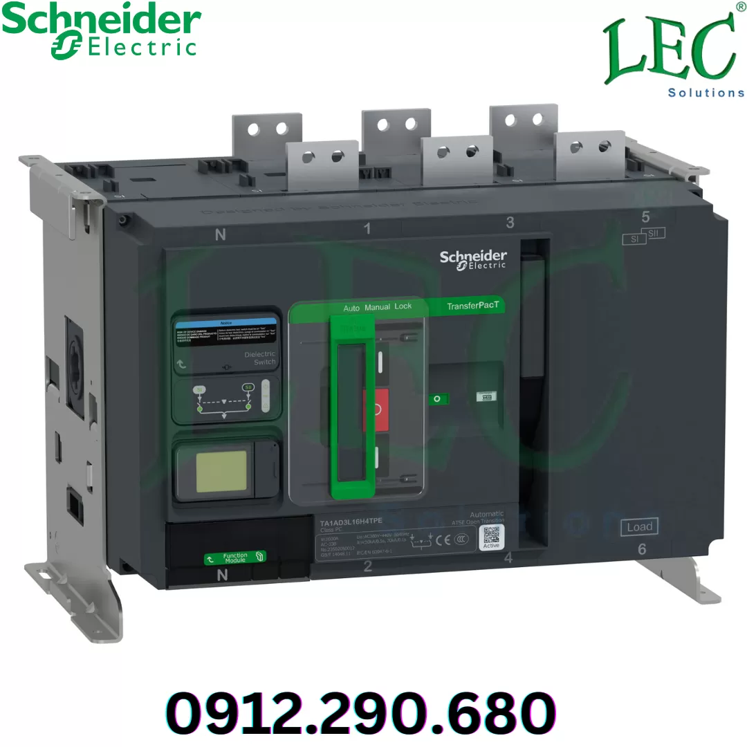 Bộ chuyển nguồn tự động TransferPacT, 1600A, 400V, 4P, LCD, TA1A
