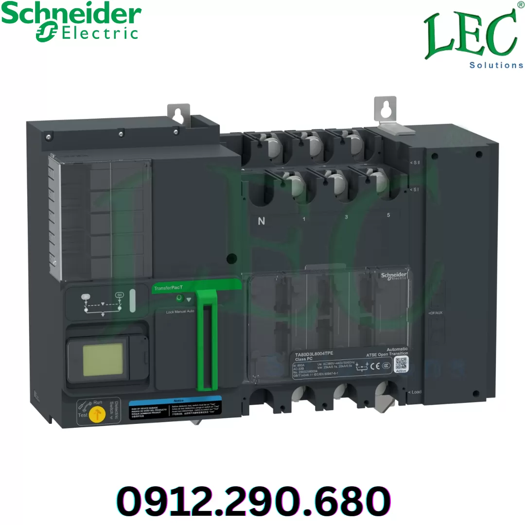 Bộ chuyển nguồn tự động TransferPacT, 800A, 400V, 4P, khung 800A