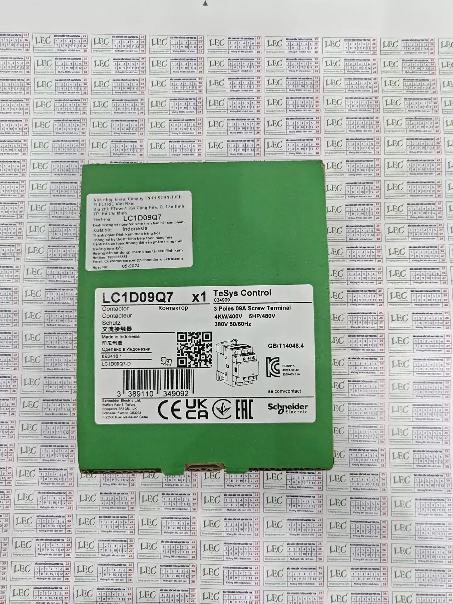 LC1D09Q7C - Công tắc tơ LC1D 3P 9A coil 380VAC