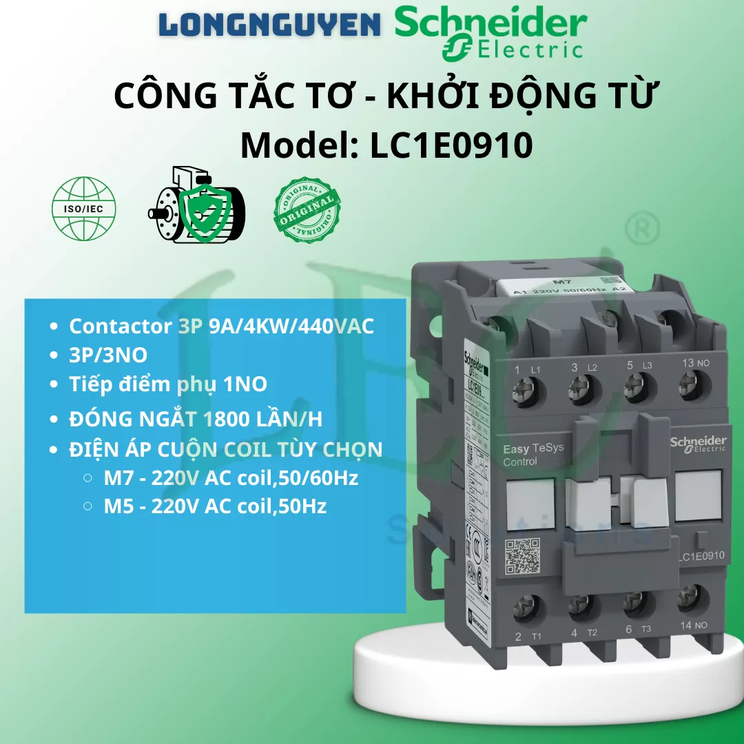 Khởi động từ LC1E0910M7 3P 1NO 4KW 220VAC 50/60HZ