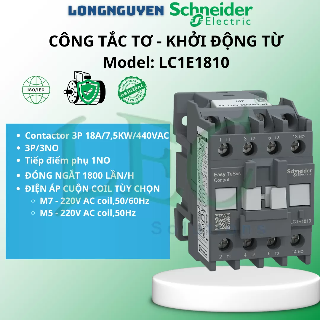 Khởi động từ LC1E1810M7 3P 1NO 7.5KW 220VAC 50/60HZ