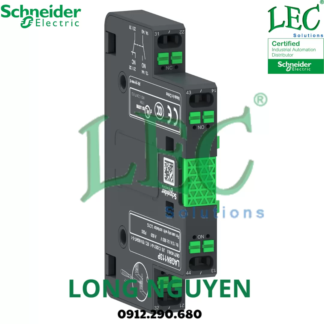 Khối tiếp điểm phụ, TeSys Giga, 2NO, gắn bên, đầu cuối đẩy vào L1/R1 LAG8N203P