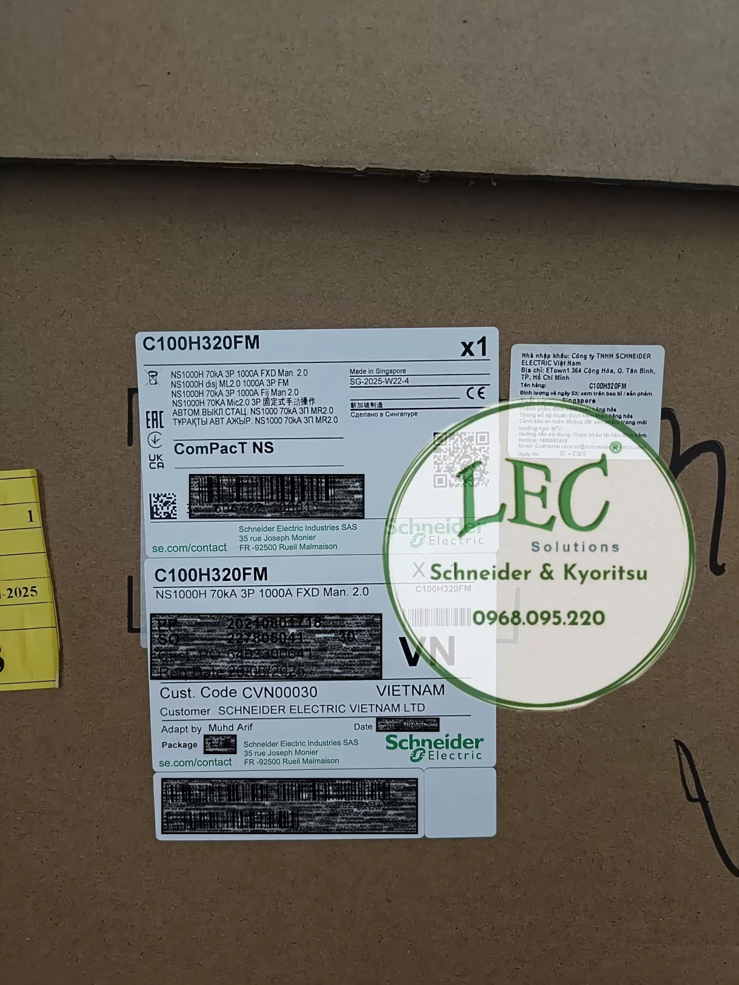 C100H320FM - Cầu dao tự động MCCB CompacT NS1000H, 70kA ở 415VAC, 3P, cố định, MicroLogic 2.0, 1000A