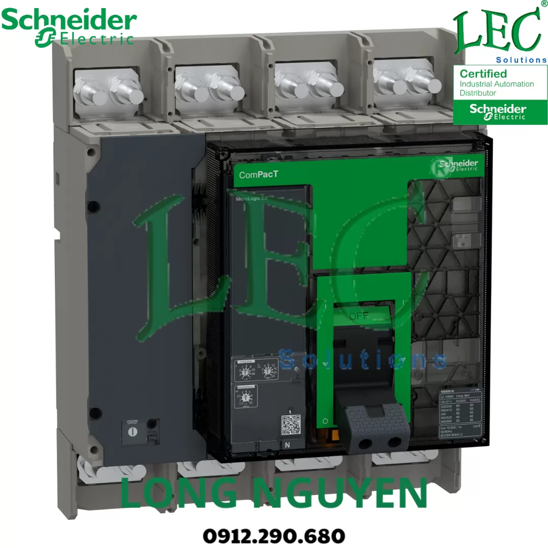 C160H420FM - Cầu dao tự động MCCB CompacT NS1600H, 70kA ở 415VAC, 4P, cố định, MicroLogic 2.0, 1600A
