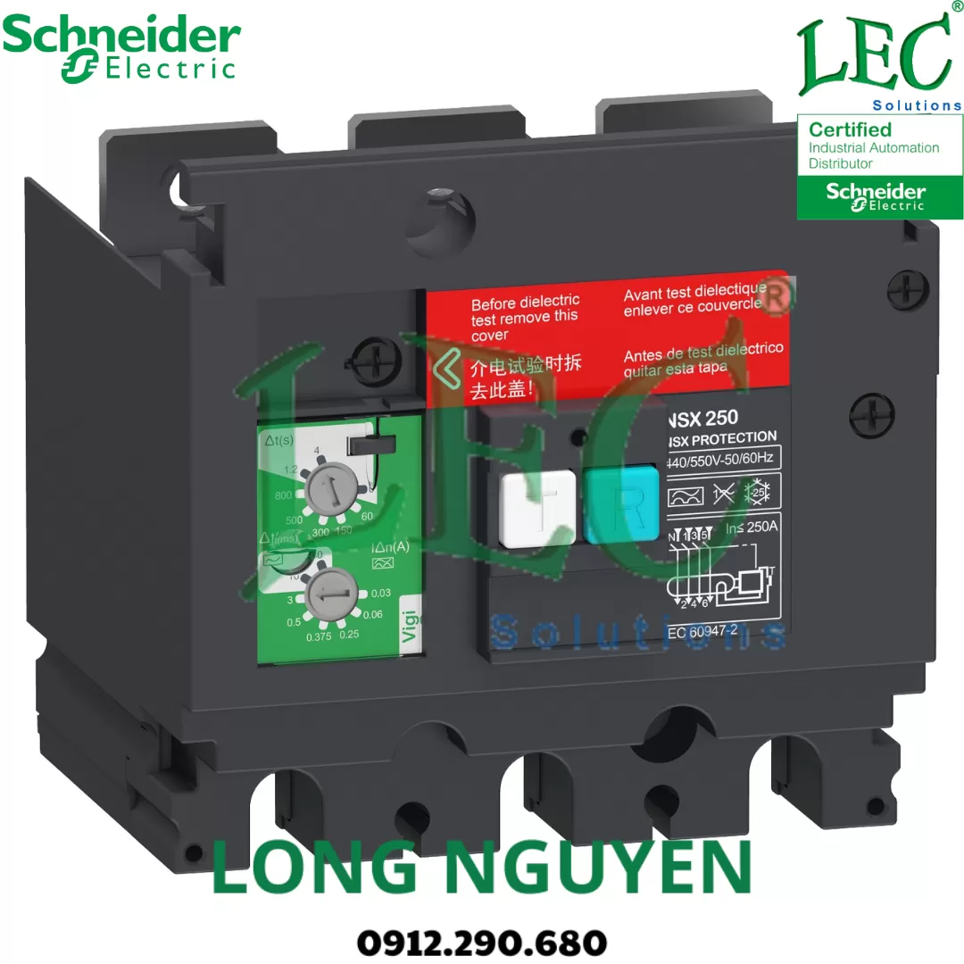 LV429488 - Mô-đun bảo vệ bổ sung VigiPacT chống rò rỉ đất, ComPacT NSX 100/160, 200VAC đến 440VAC, 30mA đến 30A, 3 cực