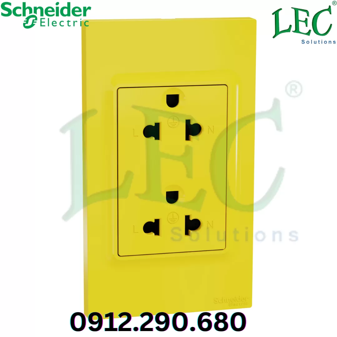 A70_SIS_YL Bộ ổ cắm đôi 3 chấu có nắp, màu vàng