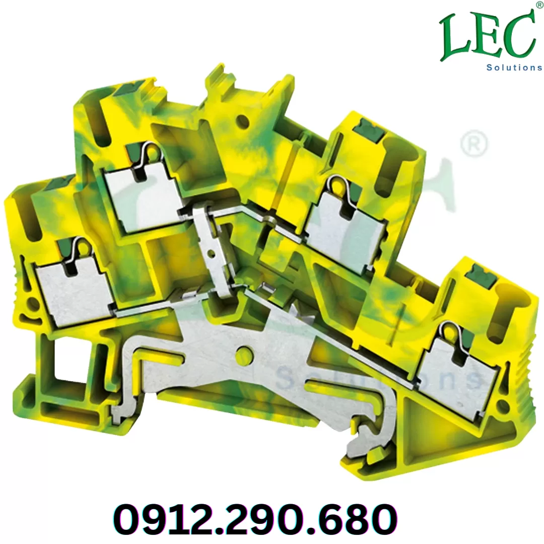Khối đầu cực, Linergy TR, loại đẩy vào, nối đất bảo vệ, 4 điểm, 2,5mm², cấp độ kép, xanh-vàng, bộ 50
