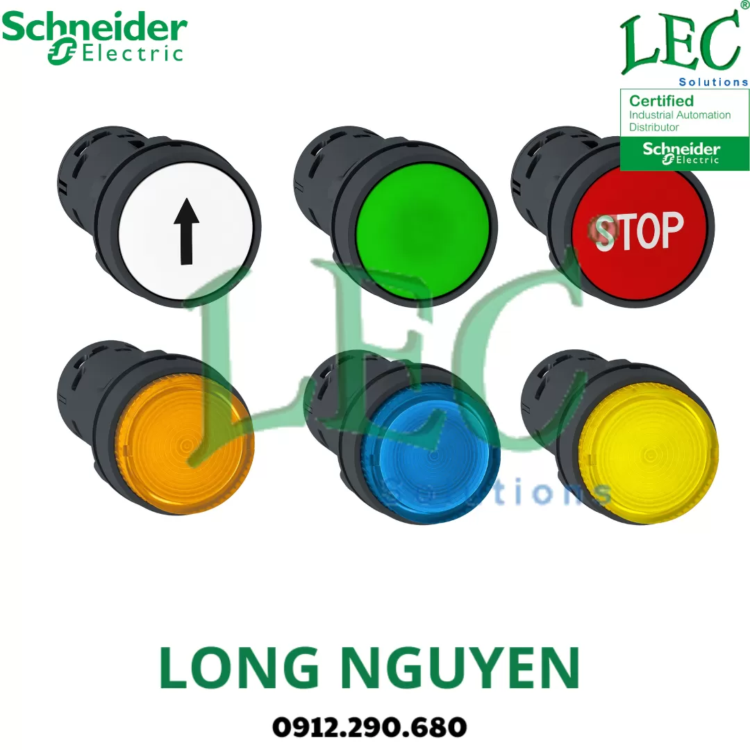 XB7NJ04B1 - Nút nhấn có đèn đỏ 230VAC, 1NO, D22, không bóng bulb BA9s