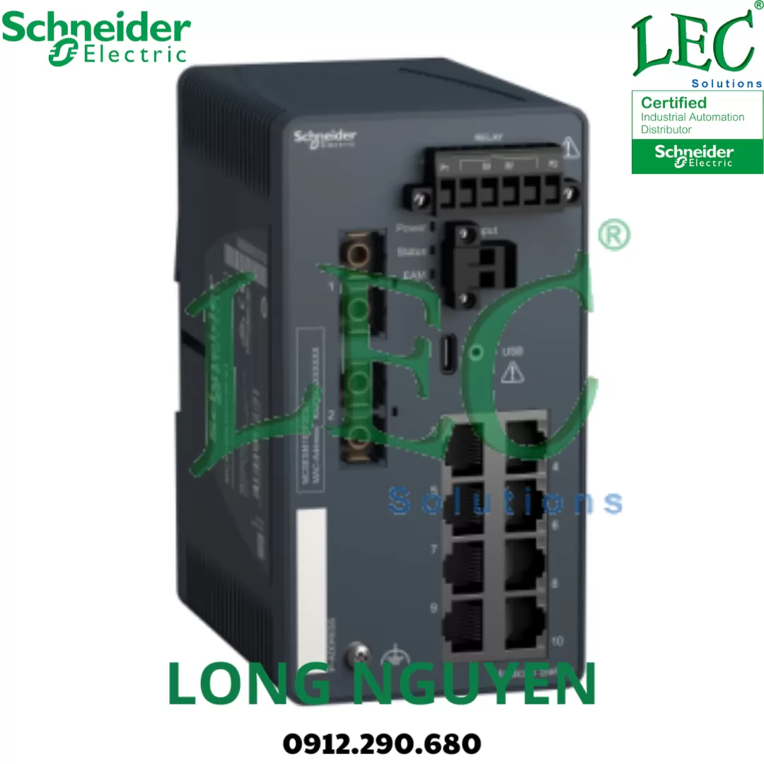 MCSESM103F2CU1 - Công tắc được quản lý mở rộng Modicon - 8 cổng cho cáp đồng + 2 cổng cho cáp quang đa mode
