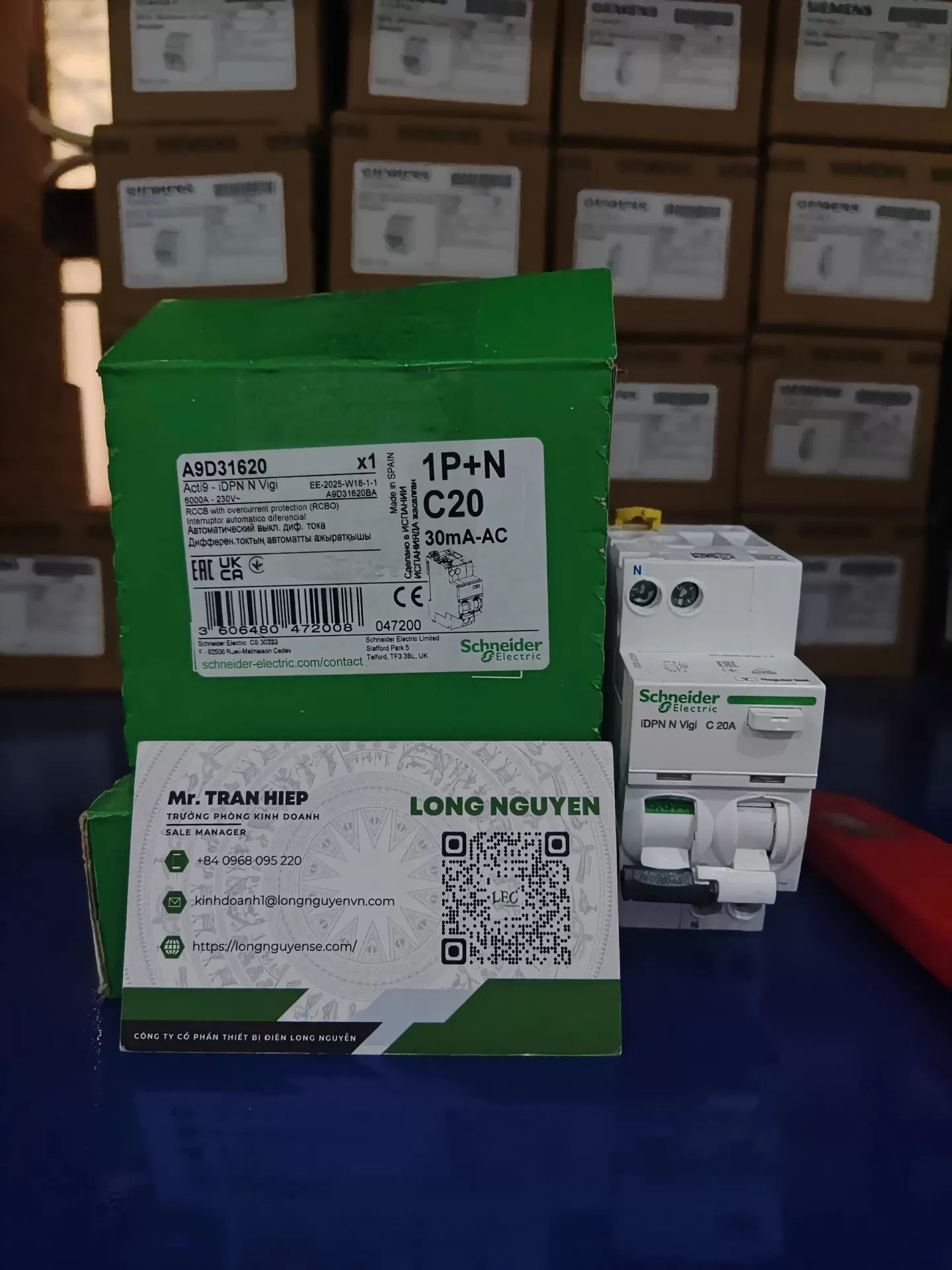 A9D31620 - Cầu dao chống rò, chống quá tải (RCBO) iDPN N Vigi 1P+N 20A 30mA