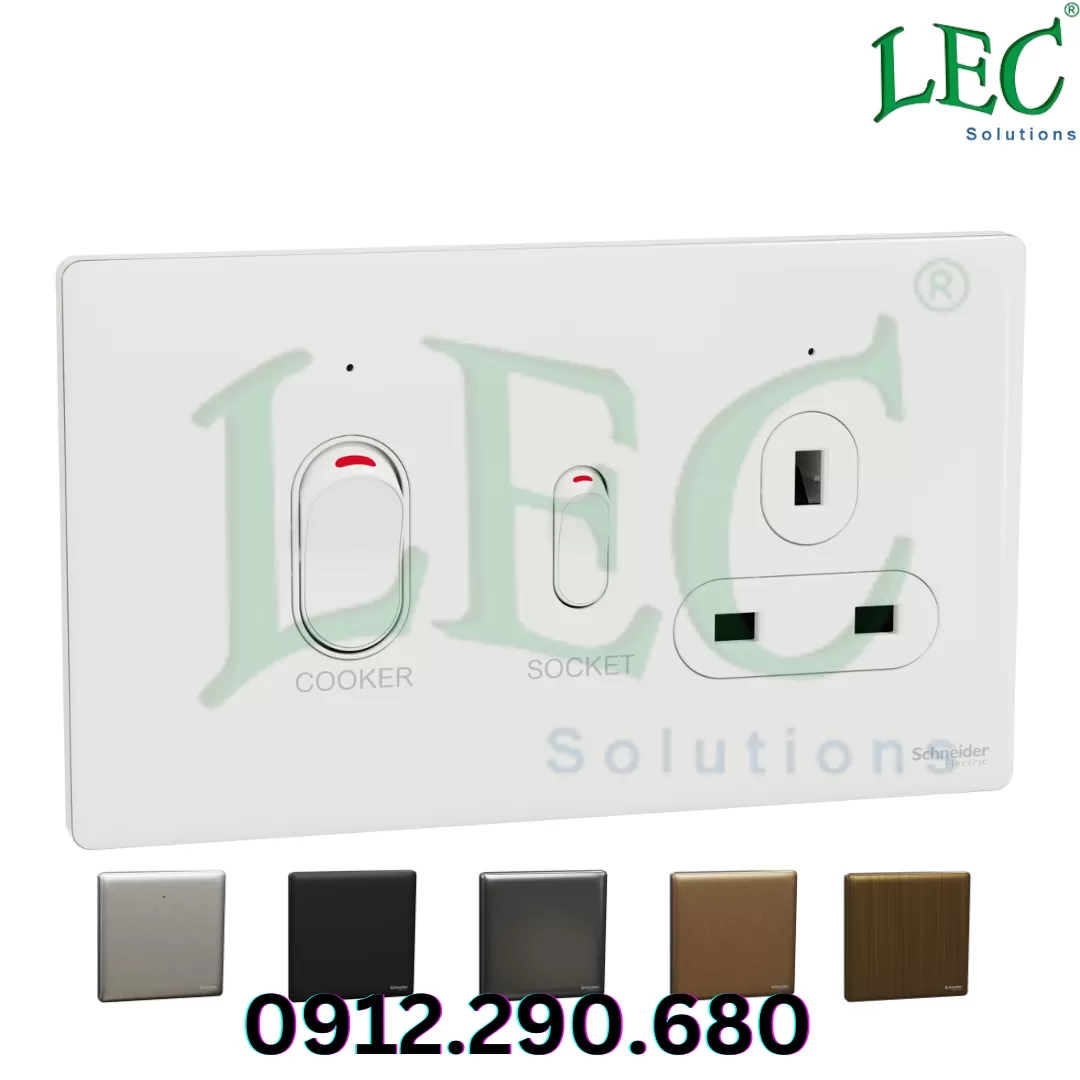 Bộ điều khiển bếp, Unica X, 45A, 250V, 1 công tắc 2 cực, 1 ổ cắm kiểu Anh, Đồng thau cổ