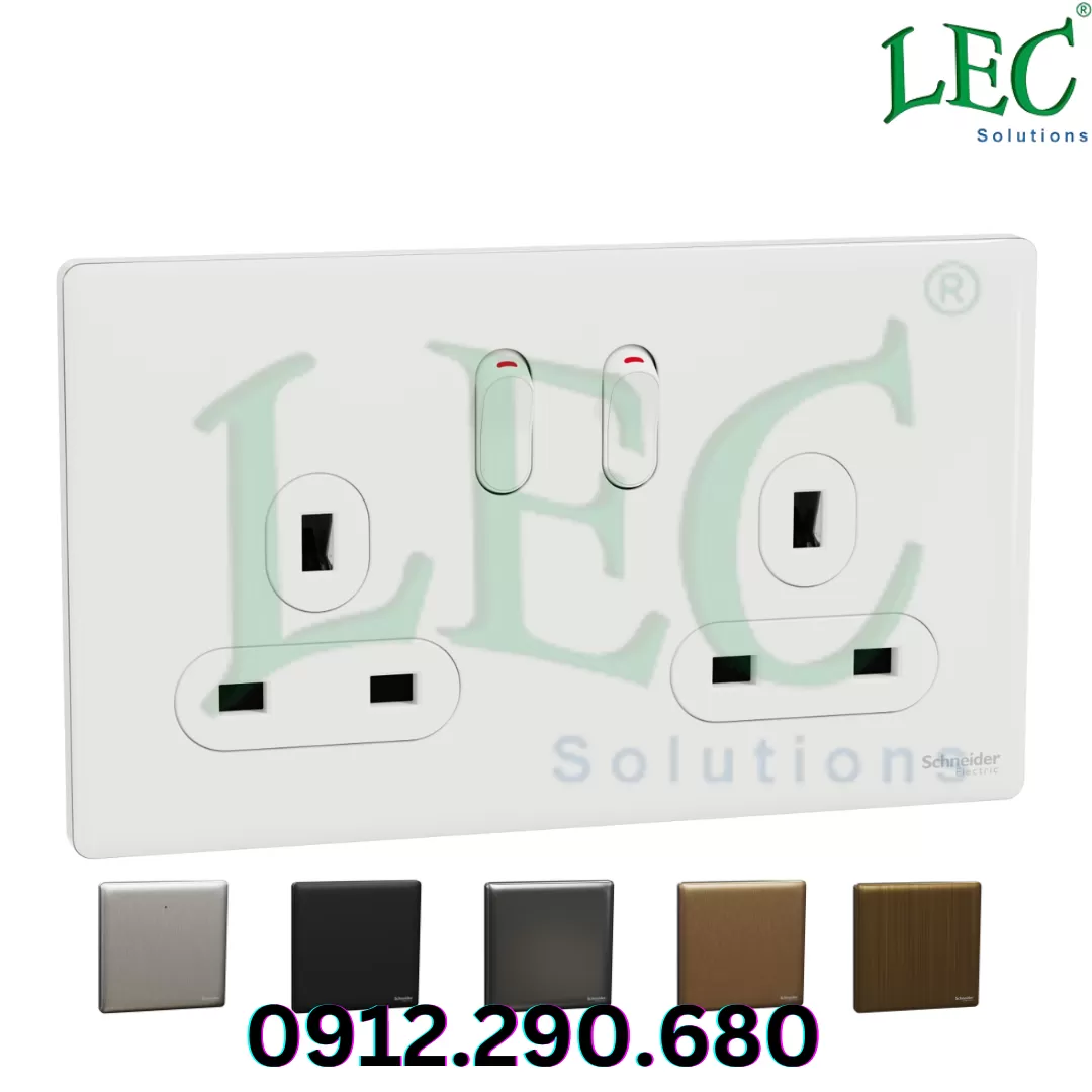 Ổ cắm có công tắc, Unica X, 13A, 250V, 2 ổ cắm, 2 cực, Đen