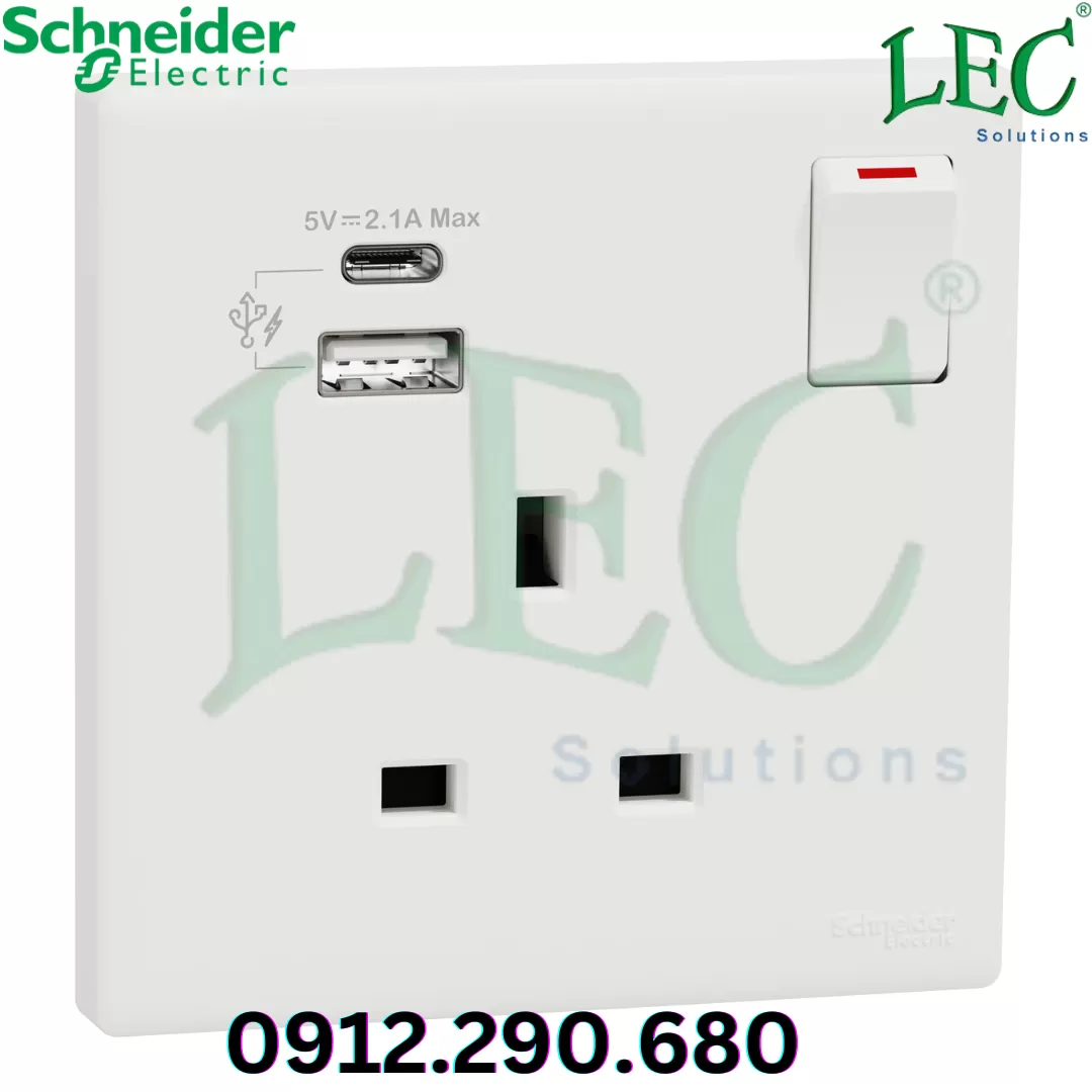 KBN15USB_IS_WE Bộ ổ cắm Vivace E đơn đa năng 16A có cổng USB type A+C và công tắc Vivace E